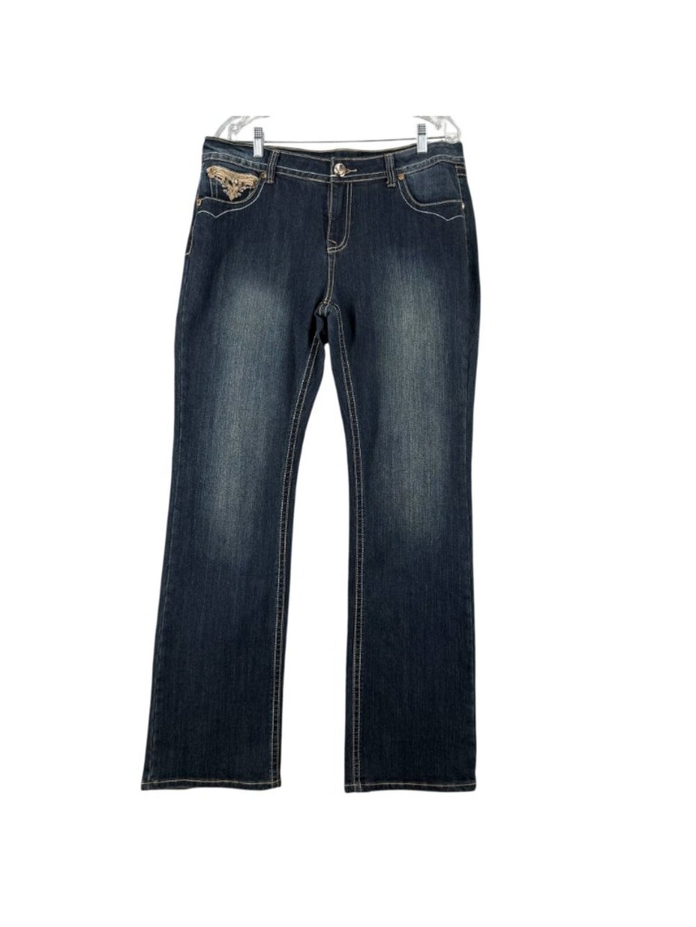 Grace In LA Jeans Womens 14 36 x 33 Blue Gold Embellished Stone Wash NWT Embroid - Picture 2 of 16